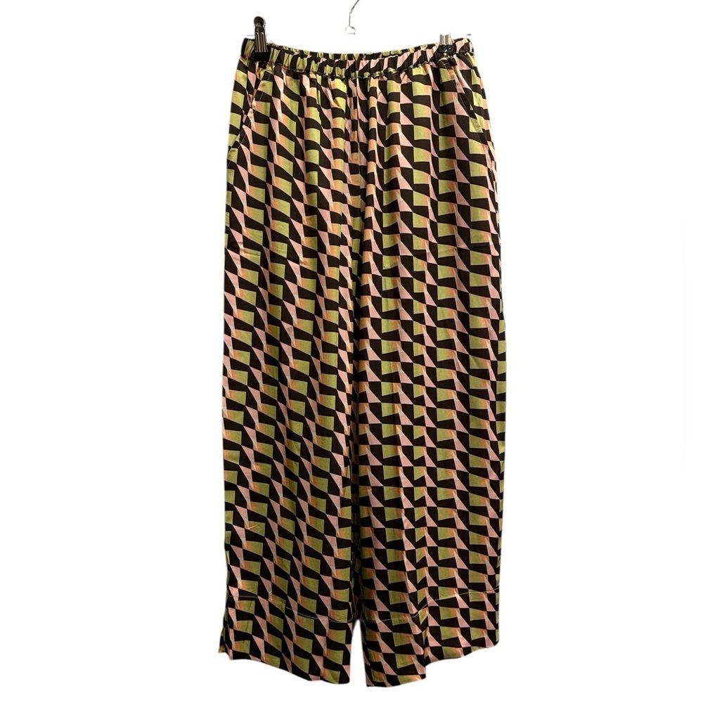 Alembika Women’s Penrose Geometric Artsy Wide Leg Cropped High Waist Pants sz S